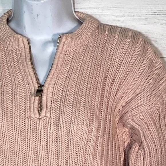 Vintage J Crew Pink Ribbed Cropped Sweater 1/4 Zip Y2K - Picture 2 of 4